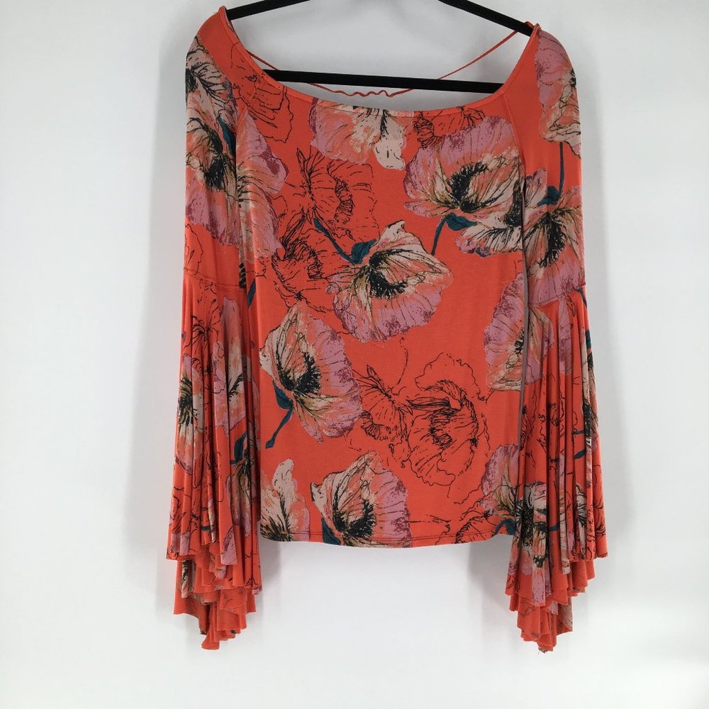 WE THE FREE+ Orange Floral Top Butterfly Bell Sleeve Birds of Paradise(W2-169) ⁂